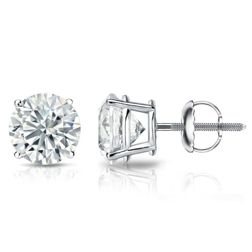 Certified 4ct. t.w.  Moissanite Solitaire Stud Earring screw back 4 prongs